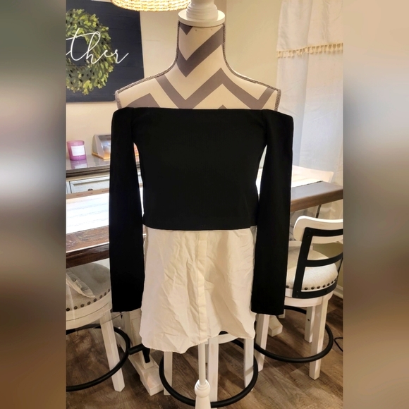 Zara Tops - ZARA TRAFALUC COLLECTION Off Shoulder Sweater with Faux Dress Shirt size Large